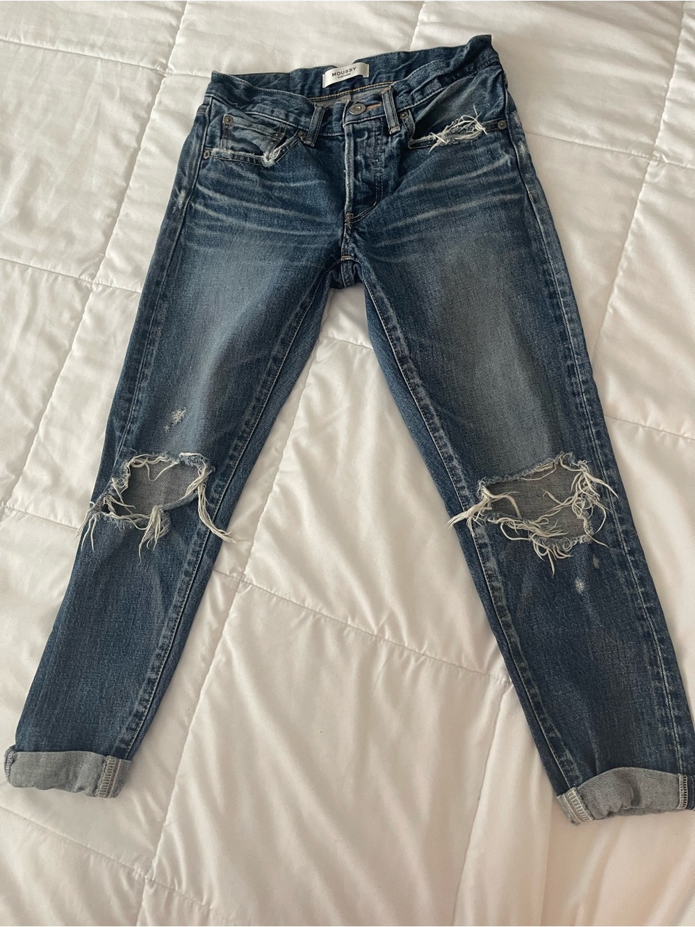 Moussy Dark Blue Distressed Boyfriend Jeans